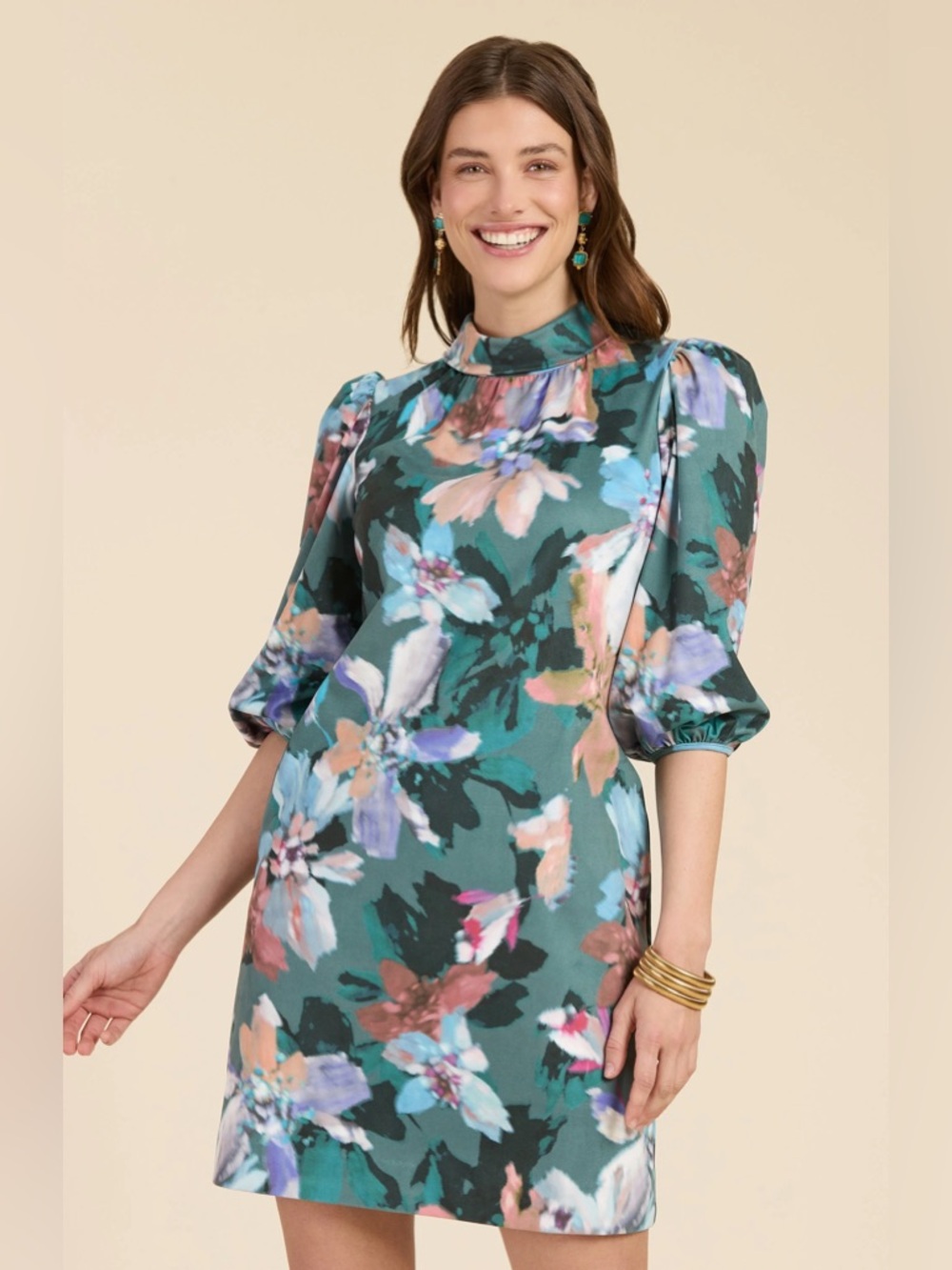 Tyler Boe Vicky Watercolor Floral Mock neck Dress